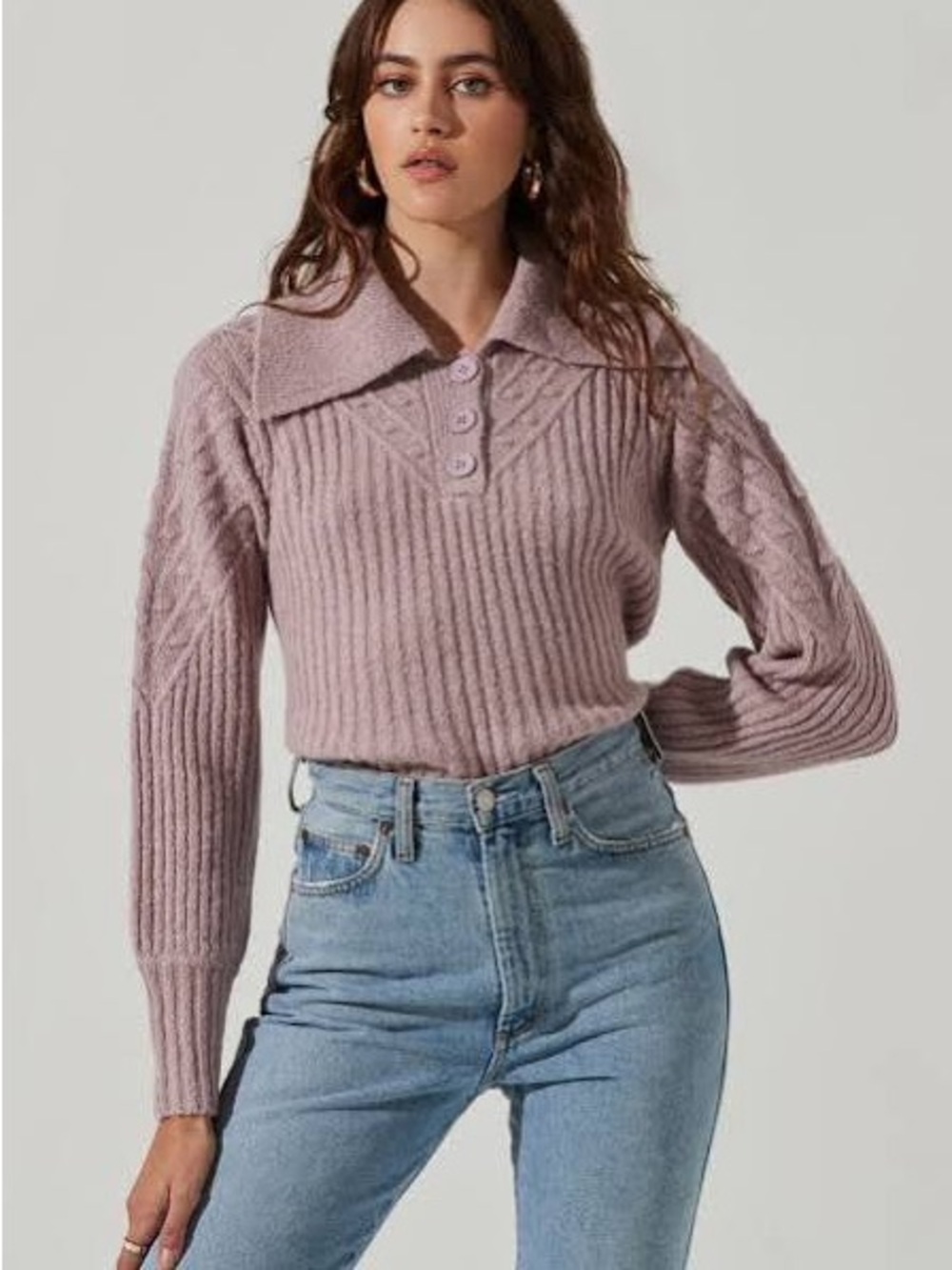 ASTR Textured Collared Pullover Sweater - Lavender